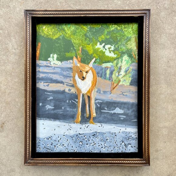 Vintage Other - Framed Original Oil Painting on Canvas - Fox in Santa Fe New Mexico